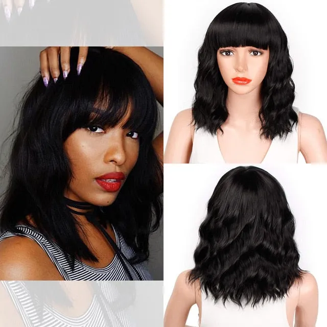 Presidential Hair 'Stamped Glorious 14inches Natural Wave Wig Bob Red Wig With Bangs Synthetic Short Wigs for Women Heat Resistant Fiber Hair