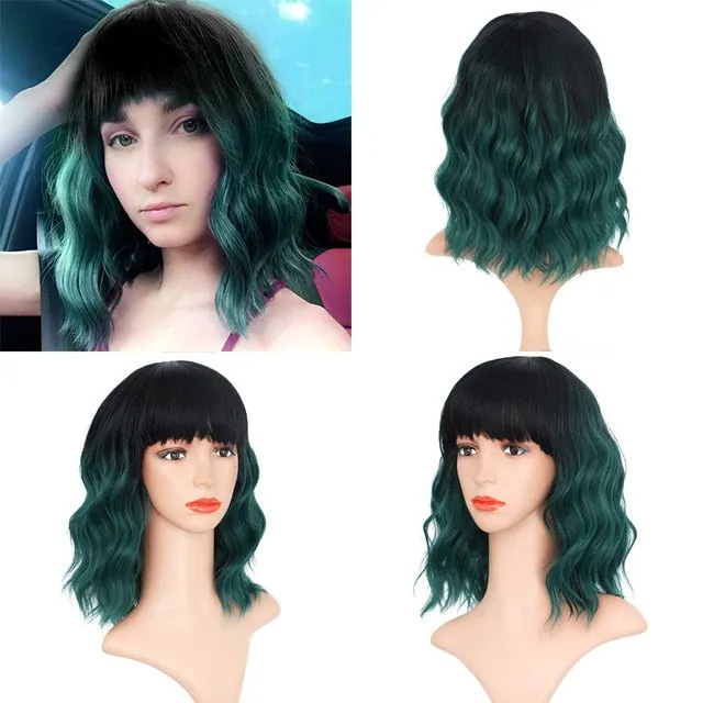 Presidential Hair 'Stamped Glorious 14inches Natural Wave Wig Bob Red Wig With Bangs Synthetic Short Wigs for Women Heat Resistant Fiber Hair