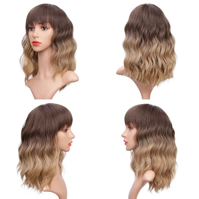 Presidential Hair 'Stamped Glorious 14inches Natural Wave Wig Bob Red Wig With Bangs Synthetic Short Wigs for Women Heat Resistant Fiber Hair