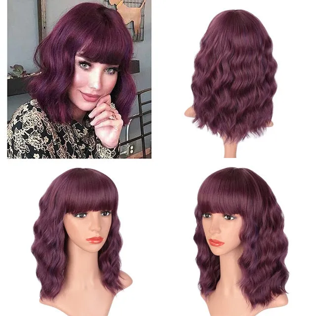 Presidential Hair 'Stamped Glorious 14inches Natural Wave Wig Bob Red Wig With Bangs Synthetic Short Wigs for Women Heat Resistant Fiber Hair