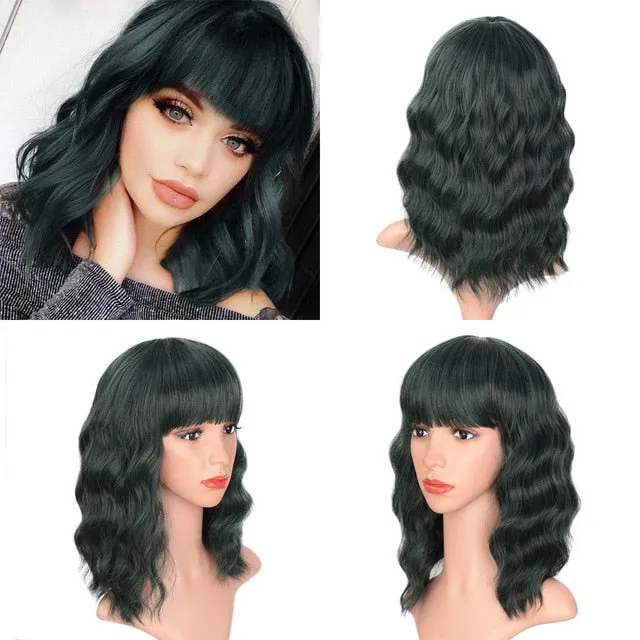 Presidential Hair 'Stamped Glorious 14inches Natural Wave Wig Bob Red Wig With Bangs Synthetic Short Wigs for Women Heat Resistant Fiber Hair