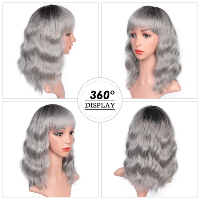 Presidential Hair 'Stamped Glorious 14inches Natural Wave Wig Bob Red Wig With Bangs Synthetic Short Wigs for Women Heat Resistant Fiber Hair