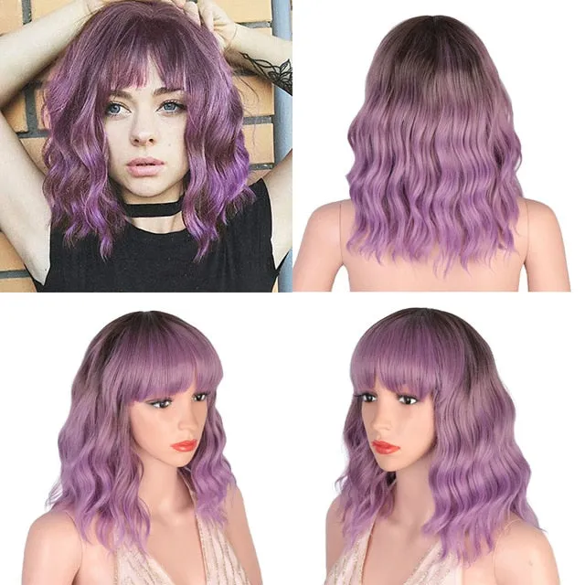 Presidential Hair 'Stamped Glorious 14inches Natural Wave Wig Bob Red Wig With Bangs Synthetic Short Wigs for Women Heat Resistant Fiber Hair