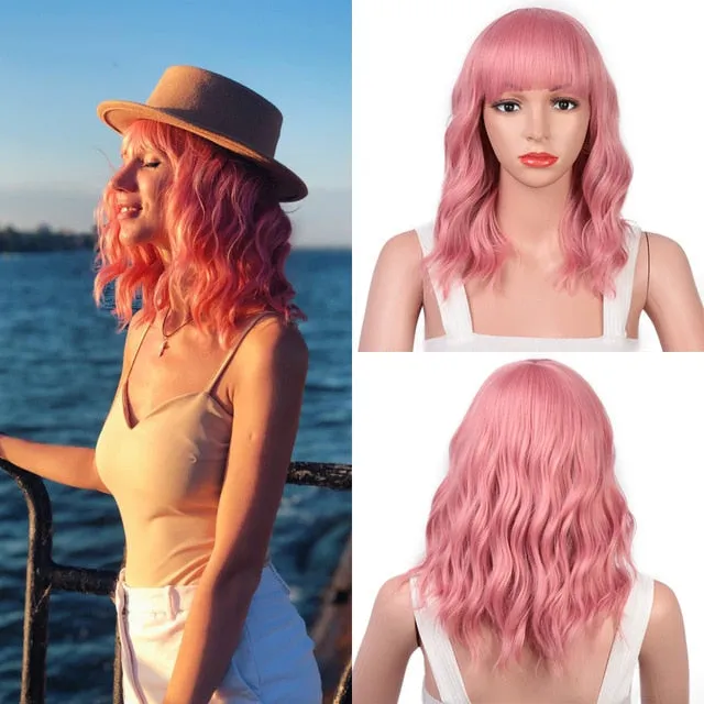 Presidential Hair 'Stamped Glorious 14inches Natural Wave Wig Bob Red Wig With Bangs Synthetic Short Wigs for Women Heat Resistant Fiber Hair