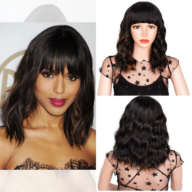 Presidential Hair 'Stamped Glorious 14inches Natural Wave Wig Bob Red Wig With Bangs Synthetic Short Wigs for Women Heat Resistant Fiber Hair
