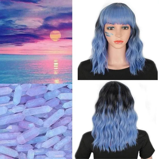 Presidential Hair 'Stamped Glorious 14inches Natural Wave Wig Bob Red Wig With Bangs Synthetic Short Wigs for Women Heat Resistant Fiber Hair