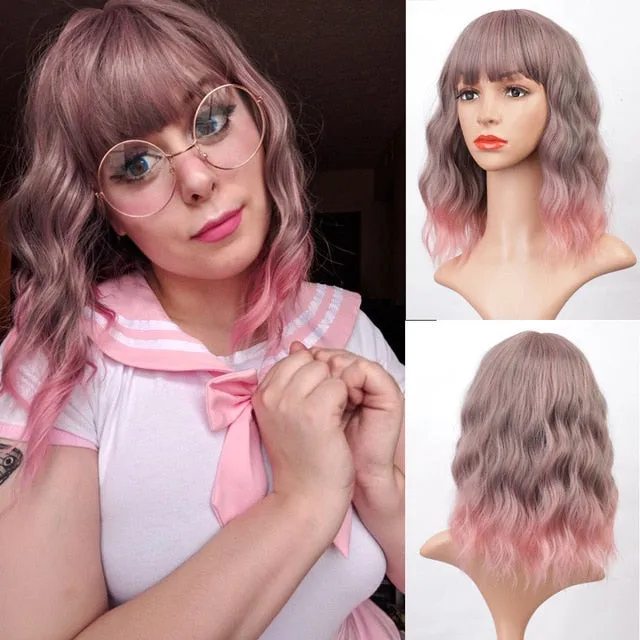 Presidential Hair 'Stamped Glorious 14inches Natural Wave Wig Bob Red Wig With Bangs Synthetic Short Wigs for Women Heat Resistant Fiber Hair