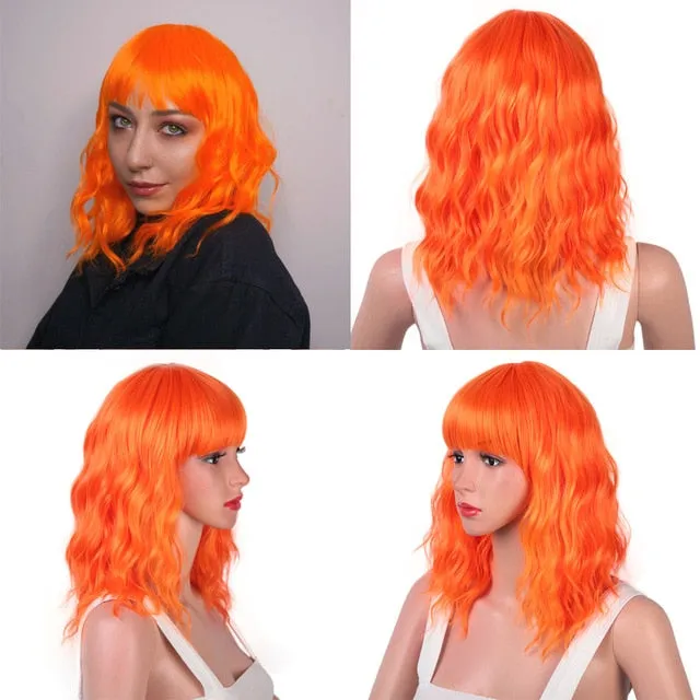 Presidential Hair 'Stamped Glorious 14inches Natural Wave Wig Bob Red Wig With Bangs Synthetic Short Wigs for Women Heat Resistant Fiber Hair
