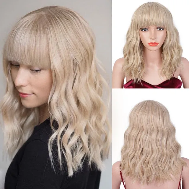 Presidential Hair 'Stamped Glorious 14inches Natural Wave Wig Bob Red Wig With Bangs Synthetic Short Wigs for Women Heat Resistant Fiber Hair