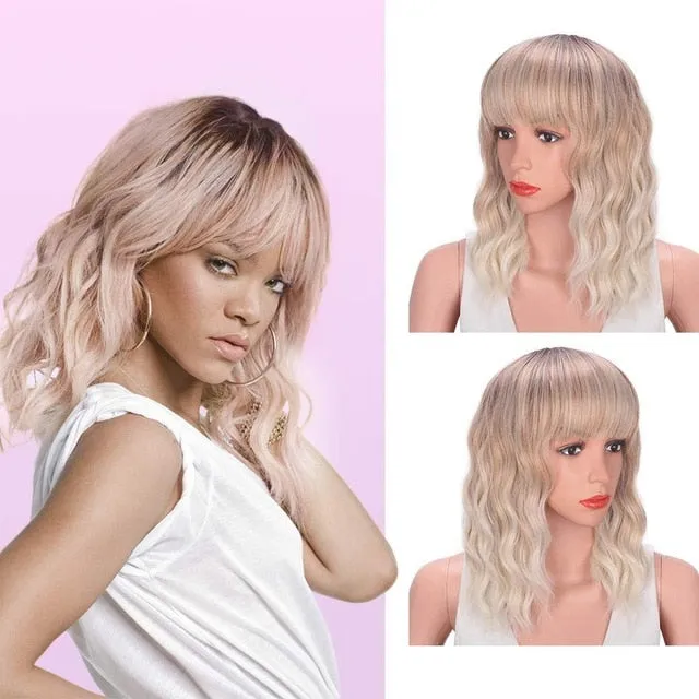 Presidential Hair 'Stamped Glorious 14inches Natural Wave Wig Bob Red Wig With Bangs Synthetic Short Wigs for Women Heat Resistant Fiber Hair