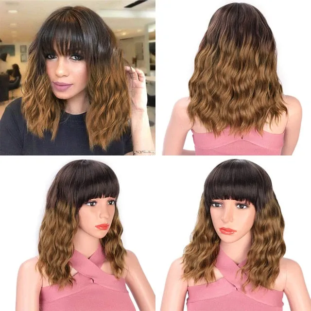 Presidential Hair 'Stamped Glorious 14inches Natural Wave Wig Bob Red Wig With Bangs Synthetic Short Wigs for Women Heat Resistant Fiber Hair
