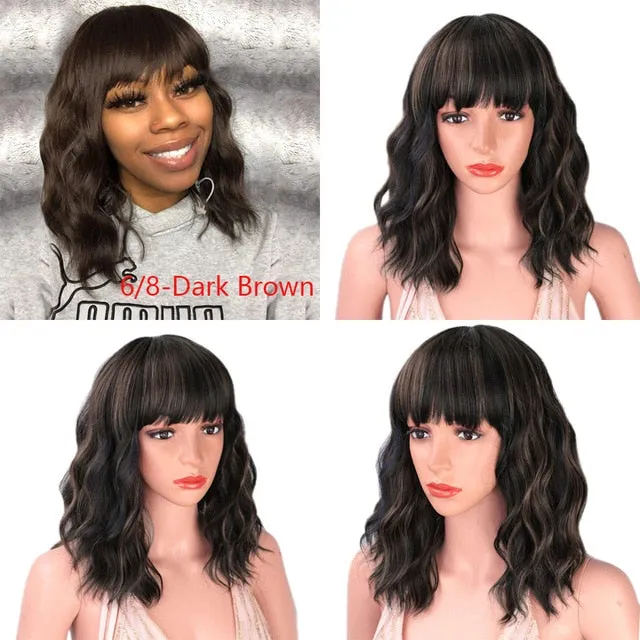 Presidential Hair 'Stamped Glorious 14inches Natural Wave Wig Bob Red Wig With Bangs Synthetic Short Wigs for Women Heat Resistant Fiber Hair