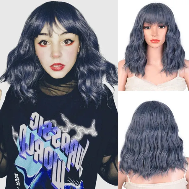 Presidential Hair 'Stamped Glorious 14inches Natural Wave Wig Bob Red Wig With Bangs Synthetic Short Wigs for Women Heat Resistant Fiber Hair