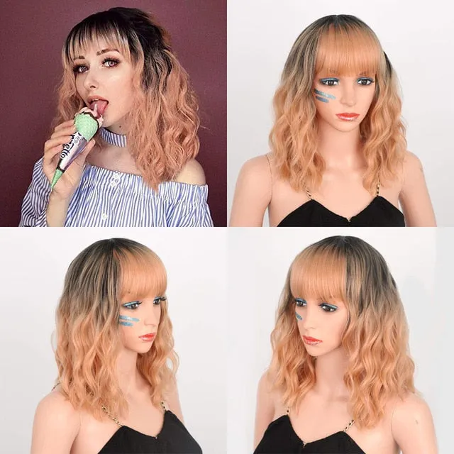 Presidential Hair 'Stamped Glorious 14inches Natural Wave Wig Bob Red Wig With Bangs Synthetic Short Wigs for Women Heat Resistant Fiber Hair