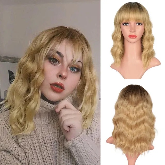 Presidential Hair 'Stamped Glorious 14inches Natural Wave Wig Bob Red Wig With Bangs Synthetic Short Wigs for Women Heat Resistant Fiber Hair