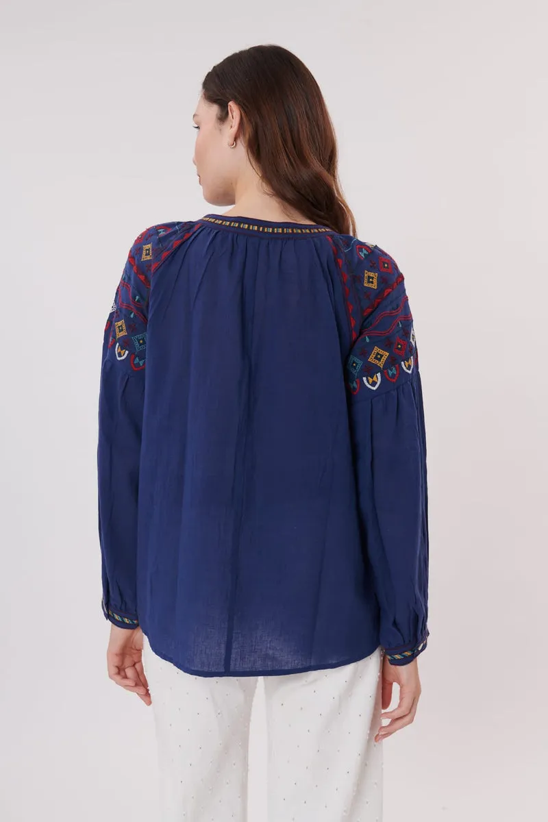 Reykjavik Embroidered Top -indigo