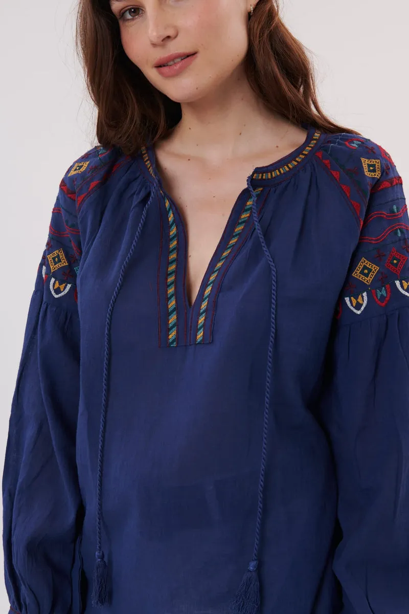 Reykjavik Embroidered Top -indigo