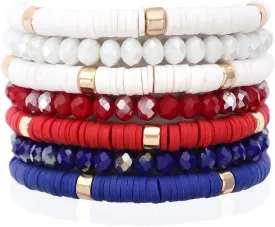 RIAH FASHION Bohemian Multi-Layer Beaded Stacking Statement Bracelets - Versatile Strand Stretch Sparkly Crystal Beads Wrap Slip-on Cuff Bangle Set