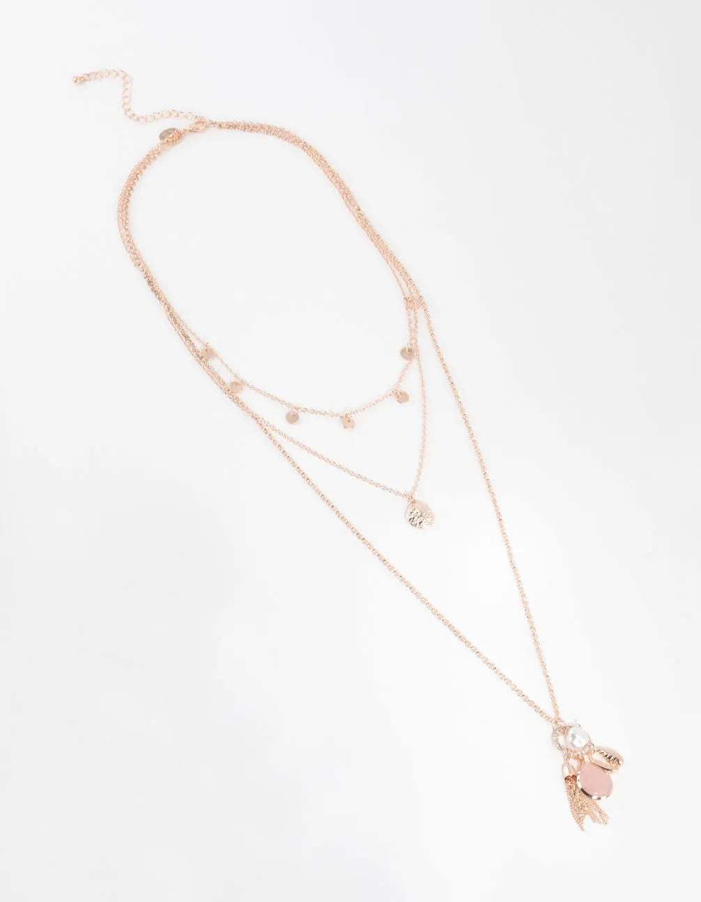 Rose Gold Disc & Charm Necklace