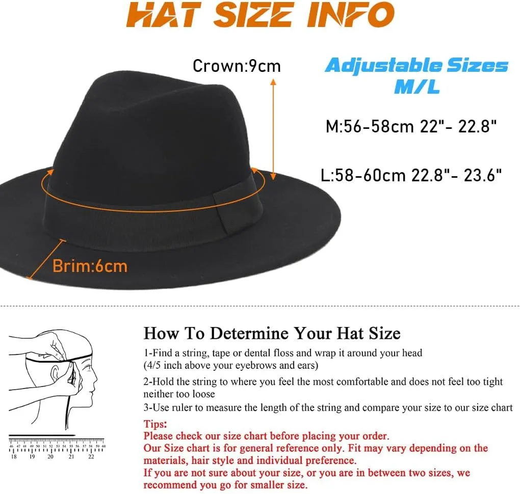 Ruphedy Wool Fedora Hats for Men Women Wide Brim Felt Panama Hat