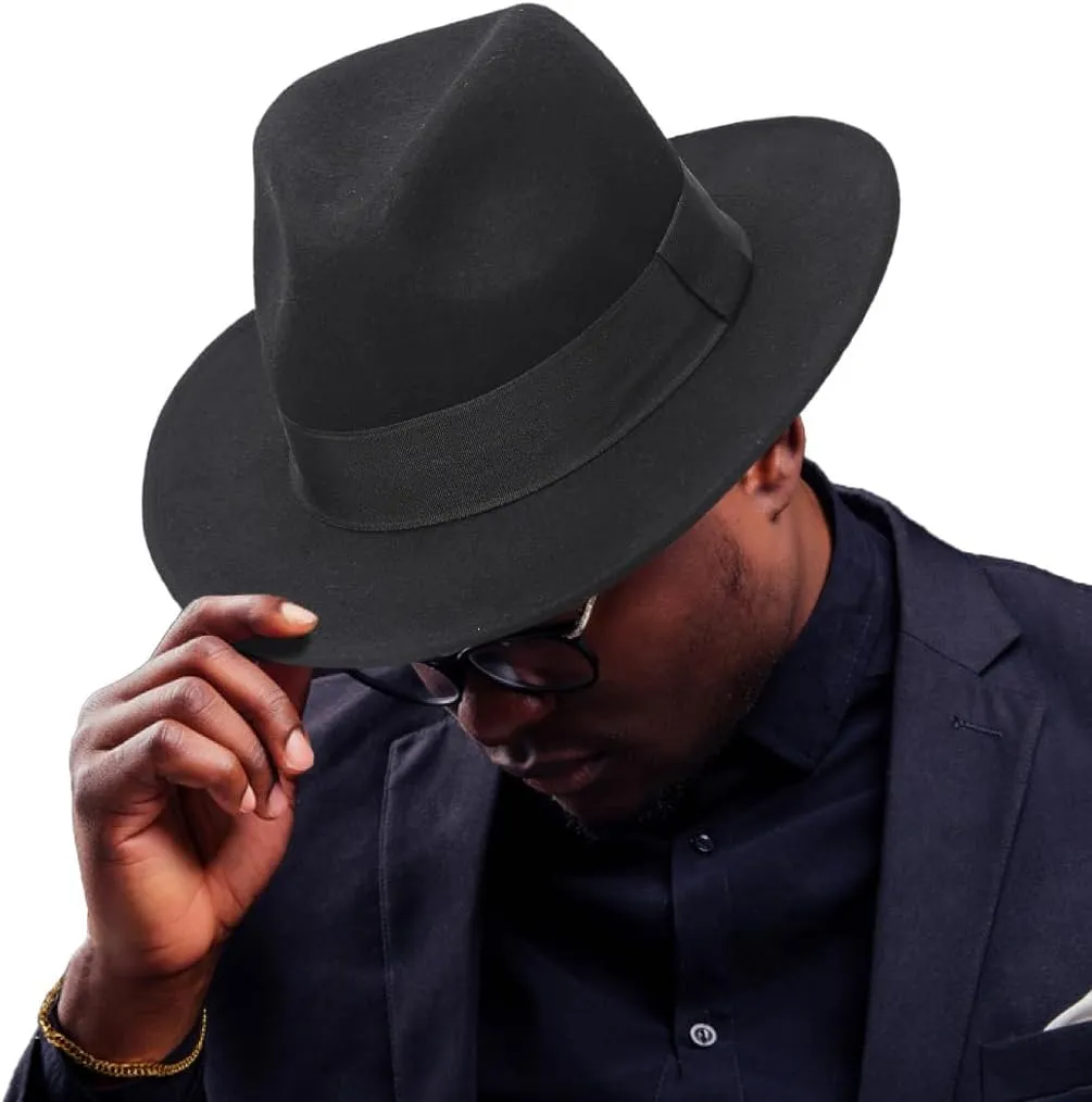 Ruphedy Wool Fedora Hats for Men Women Wide Brim Felt Panama Hat