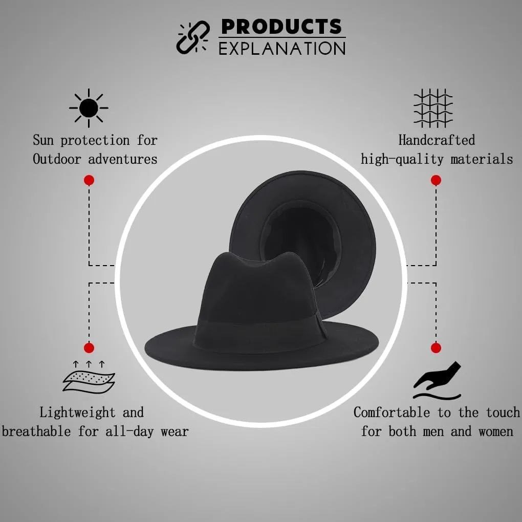 Ruphedy Wool Fedora Hats for Men Women Wide Brim Felt Panama Hat