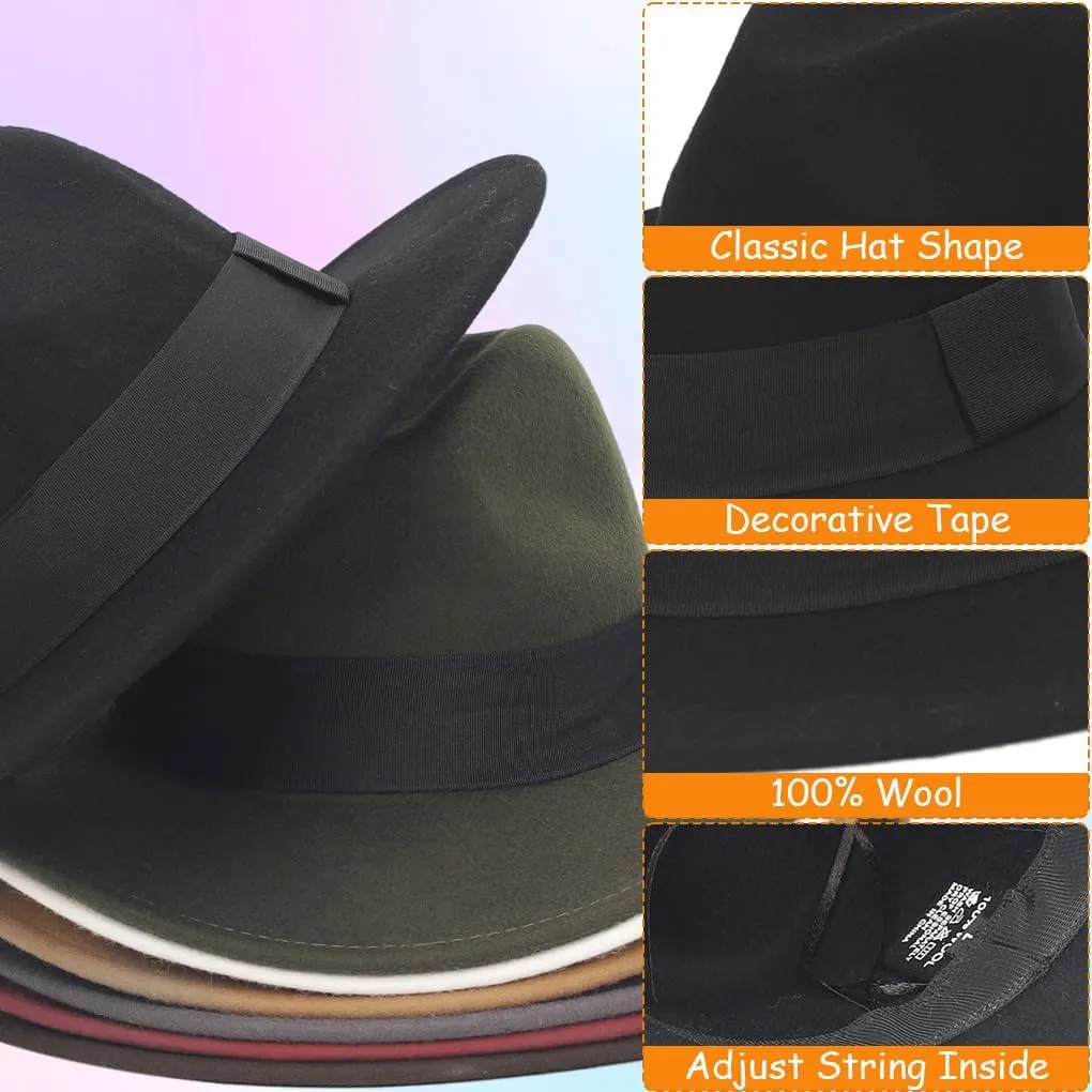 Ruphedy Wool Fedora Hats for Men Women Wide Brim Felt Panama Hat