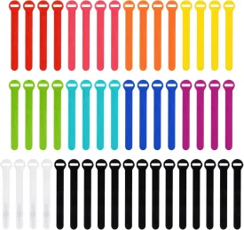 Self-Gripping Cable Ties by Wrap-It Storage, Multi-Color, 5 Inch Straps (50-pack)  Reusable Hook and Loop Cord Organizer Cable Ties for Cord Management and Desk or Office Organization