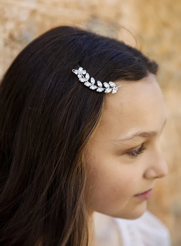 Silver Crystal Leaf Hairclip