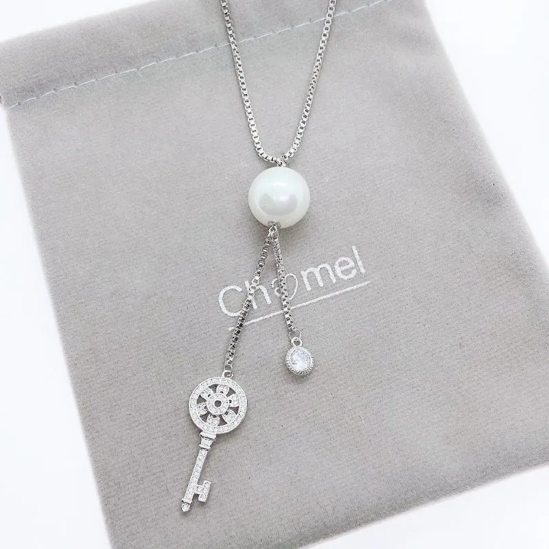 Simulated Pearl And Cubic Zirconia Long Necklace