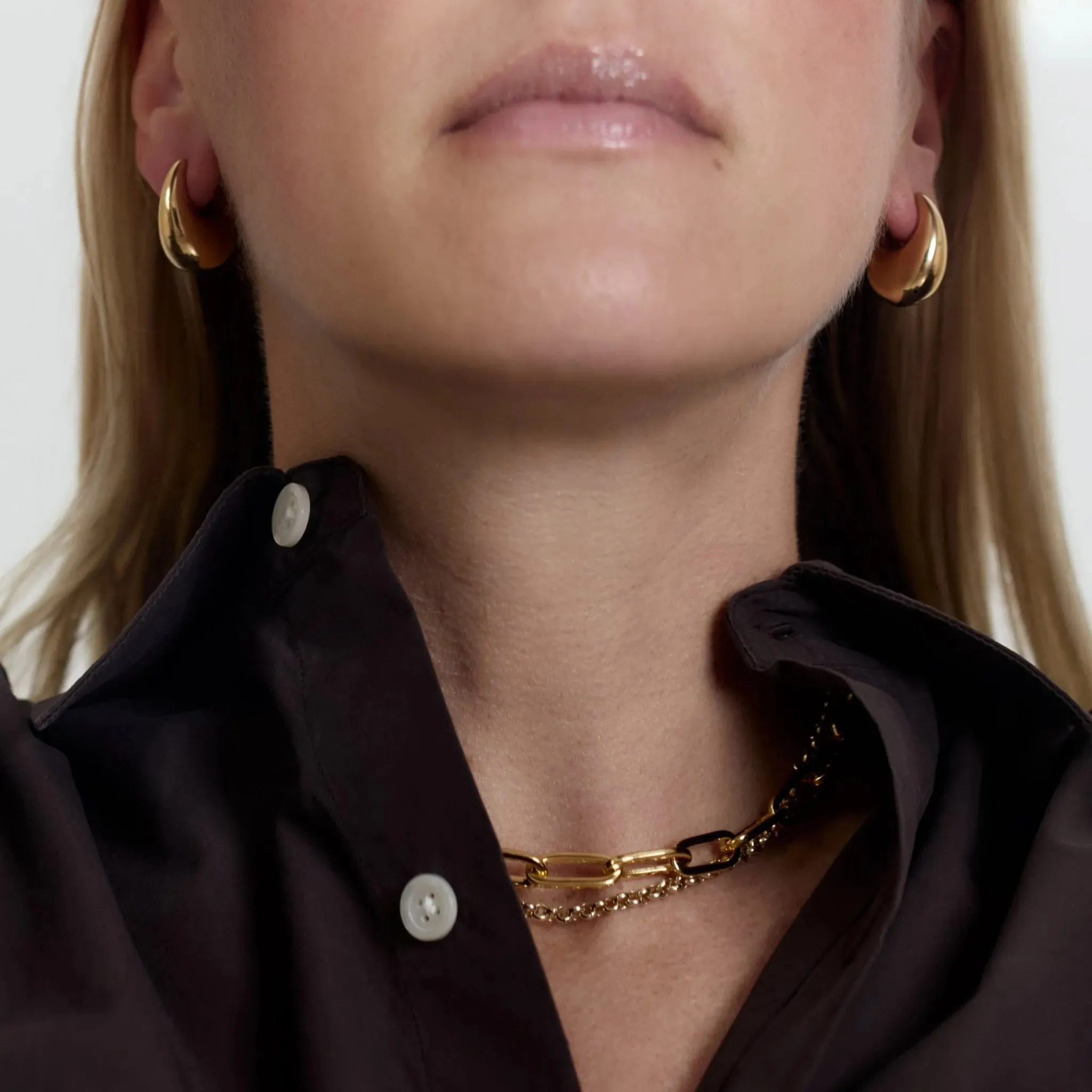 Sloping Hinge Hoop Earrings, Gold Plated, Small