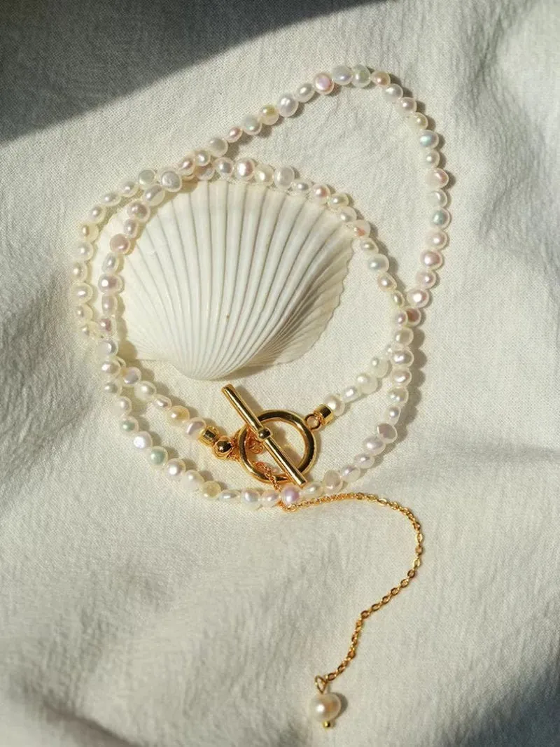 Small Steamed Bun Pearl OT Buckle Necklace