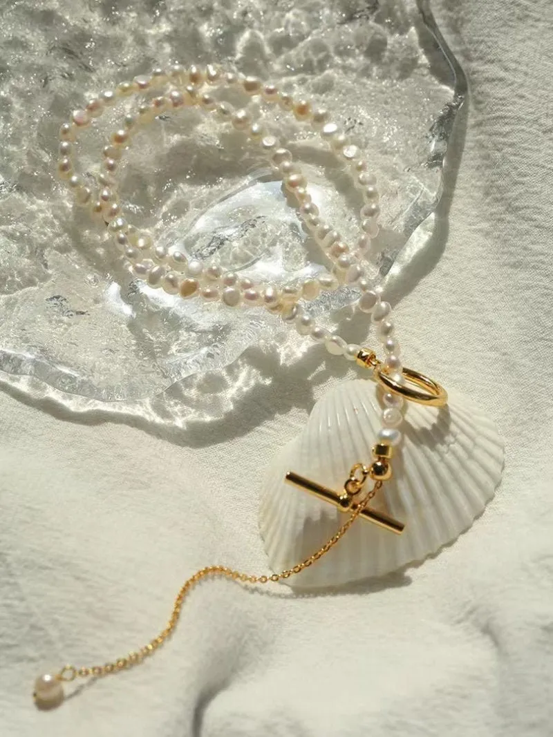 Small Steamed Bun Pearl OT Buckle Necklace