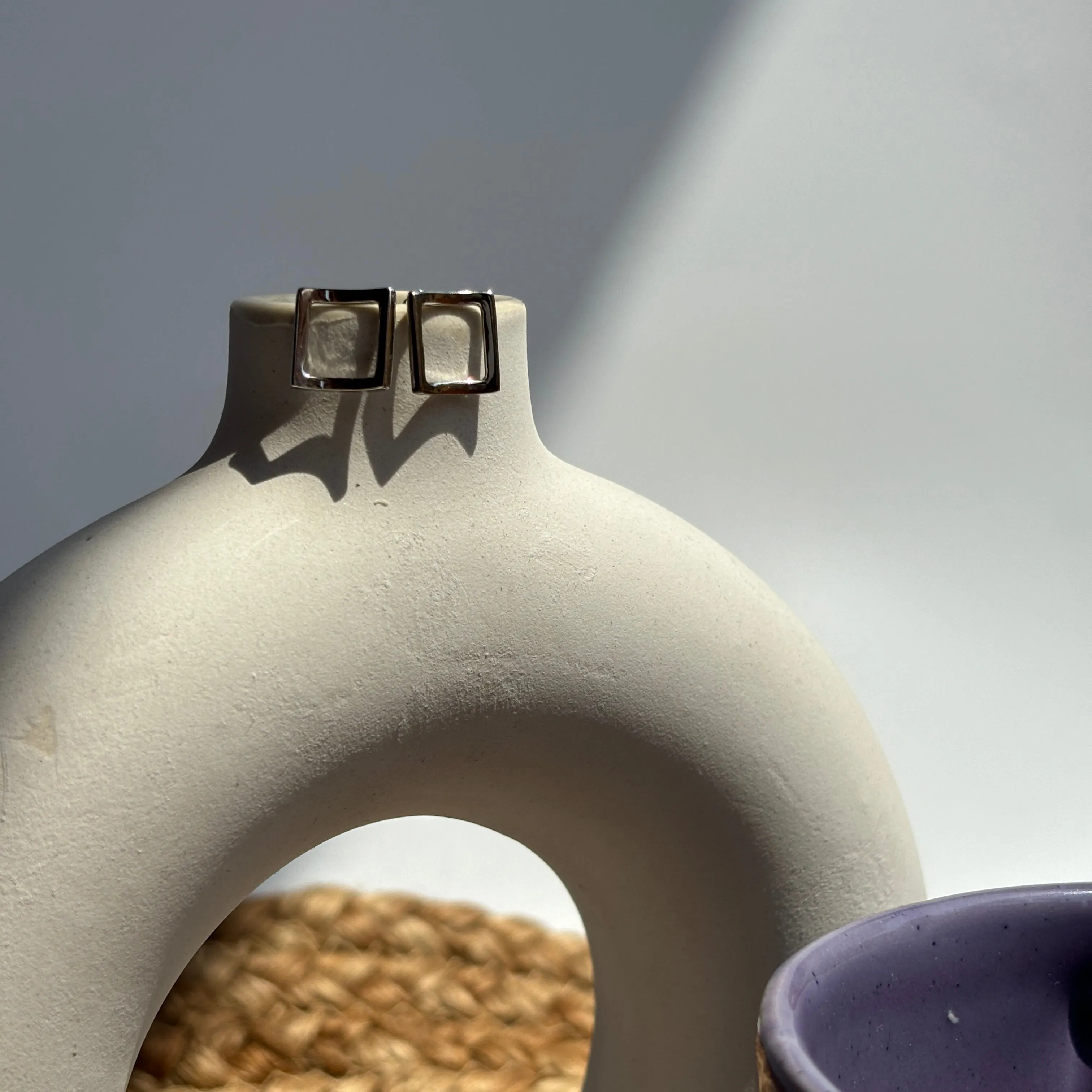 Solid Silver Square Stud Earrings