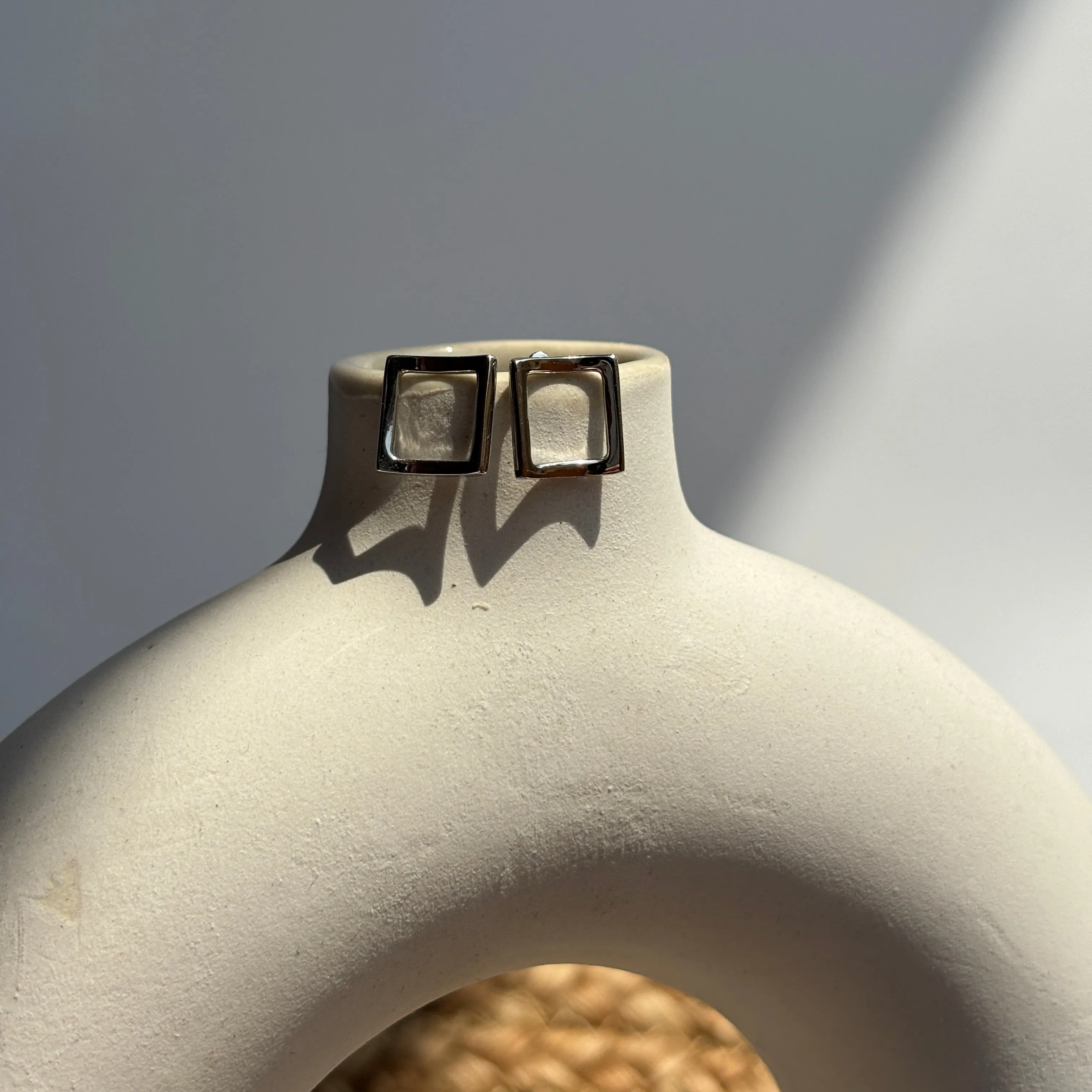 Solid Silver Square Stud Earrings