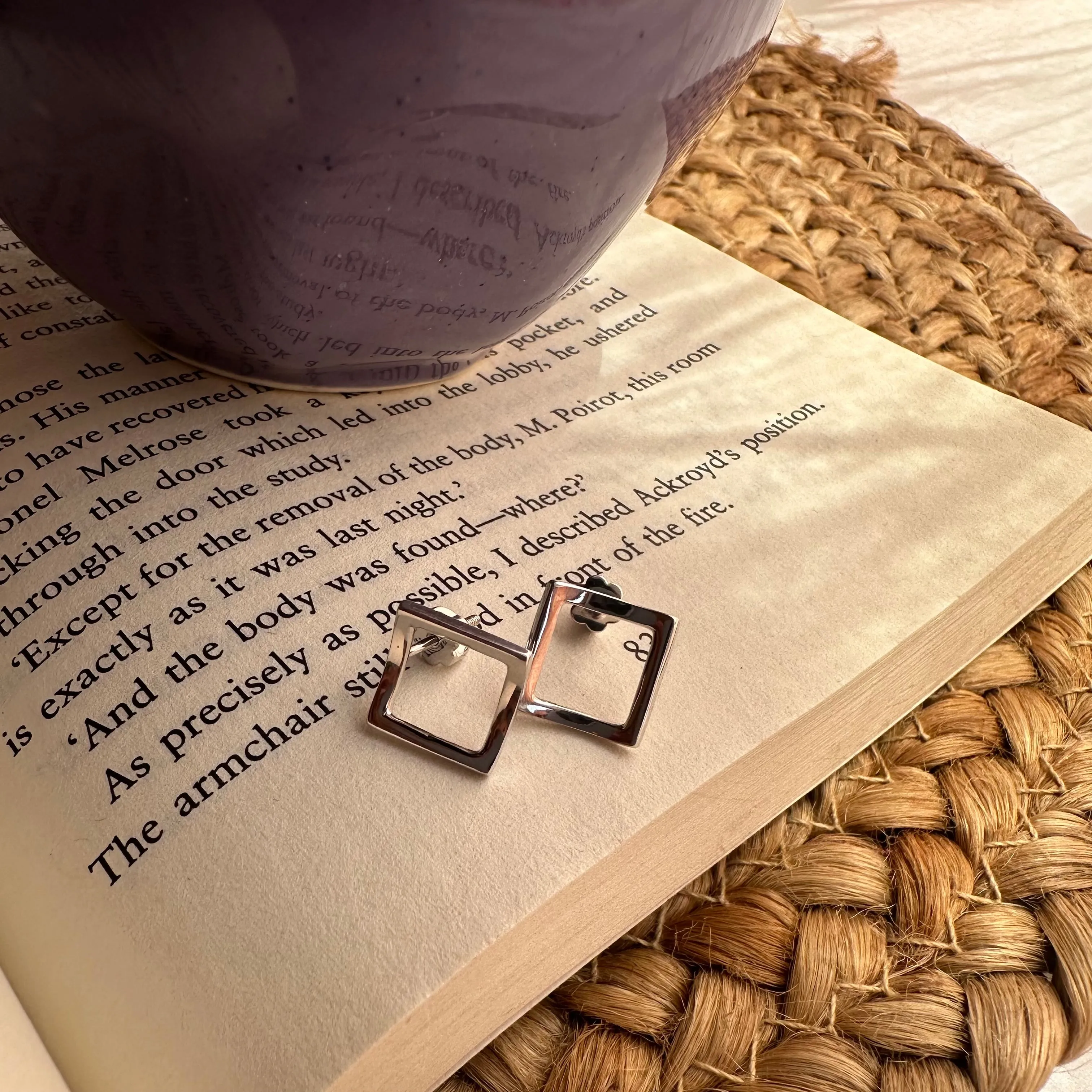 Solid Silver Square Stud Earrings