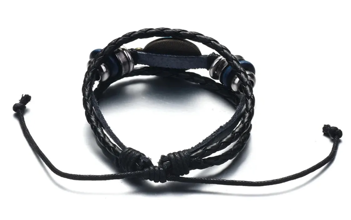 Trinacria Sicily, Italian Flag Bracelets Glass Art Dome Leather Wood Beads Wrist Bracelet for Lovers Gifts