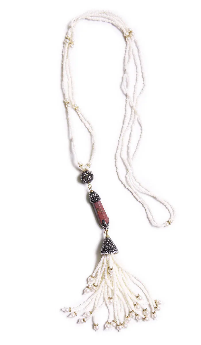 Turkish Artisan Long Tassel Necklace - Agate