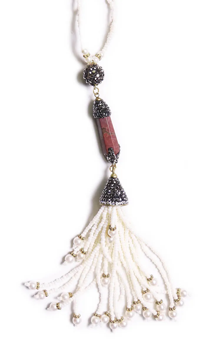 Turkish Artisan Long Tassel Necklace - Agate