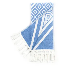 Turkish Cotton Hand Towel | Geo Diamond in Blue   White