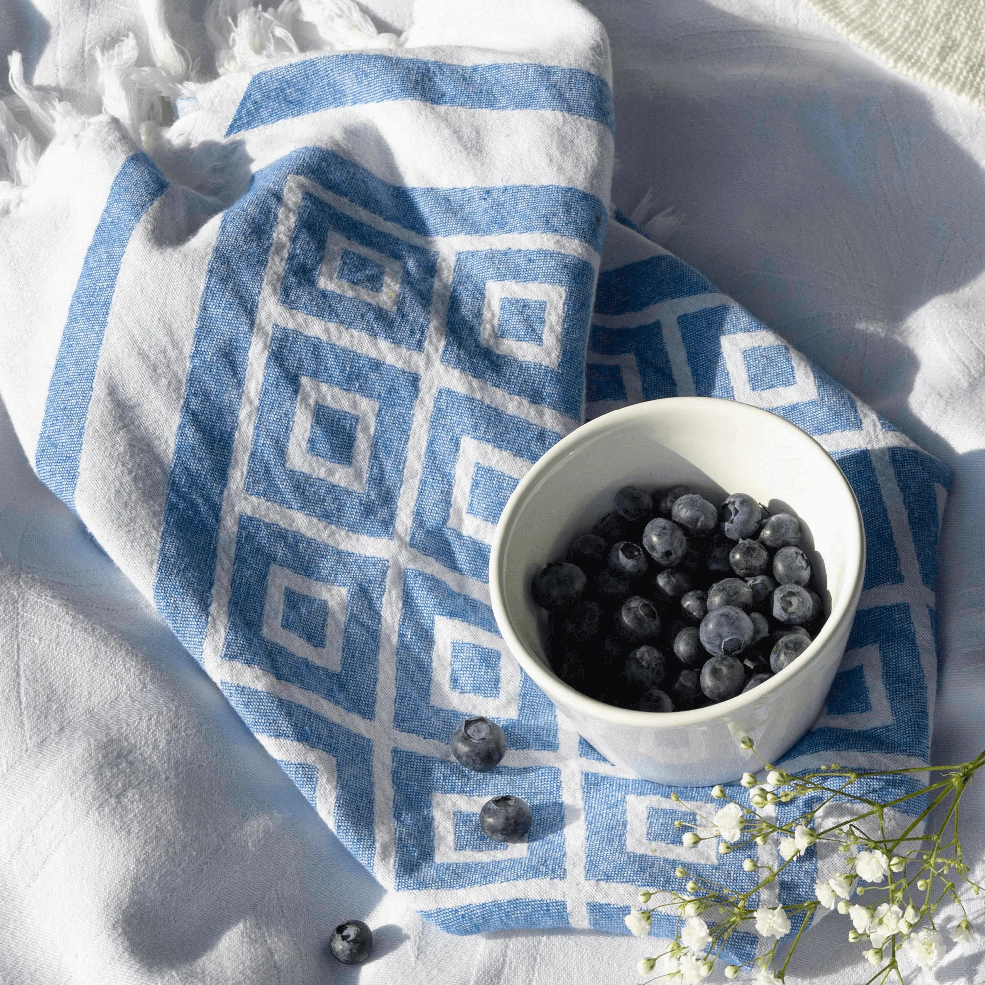 Turkish Cotton Hand Towel | Geo Diamond in Blue   White