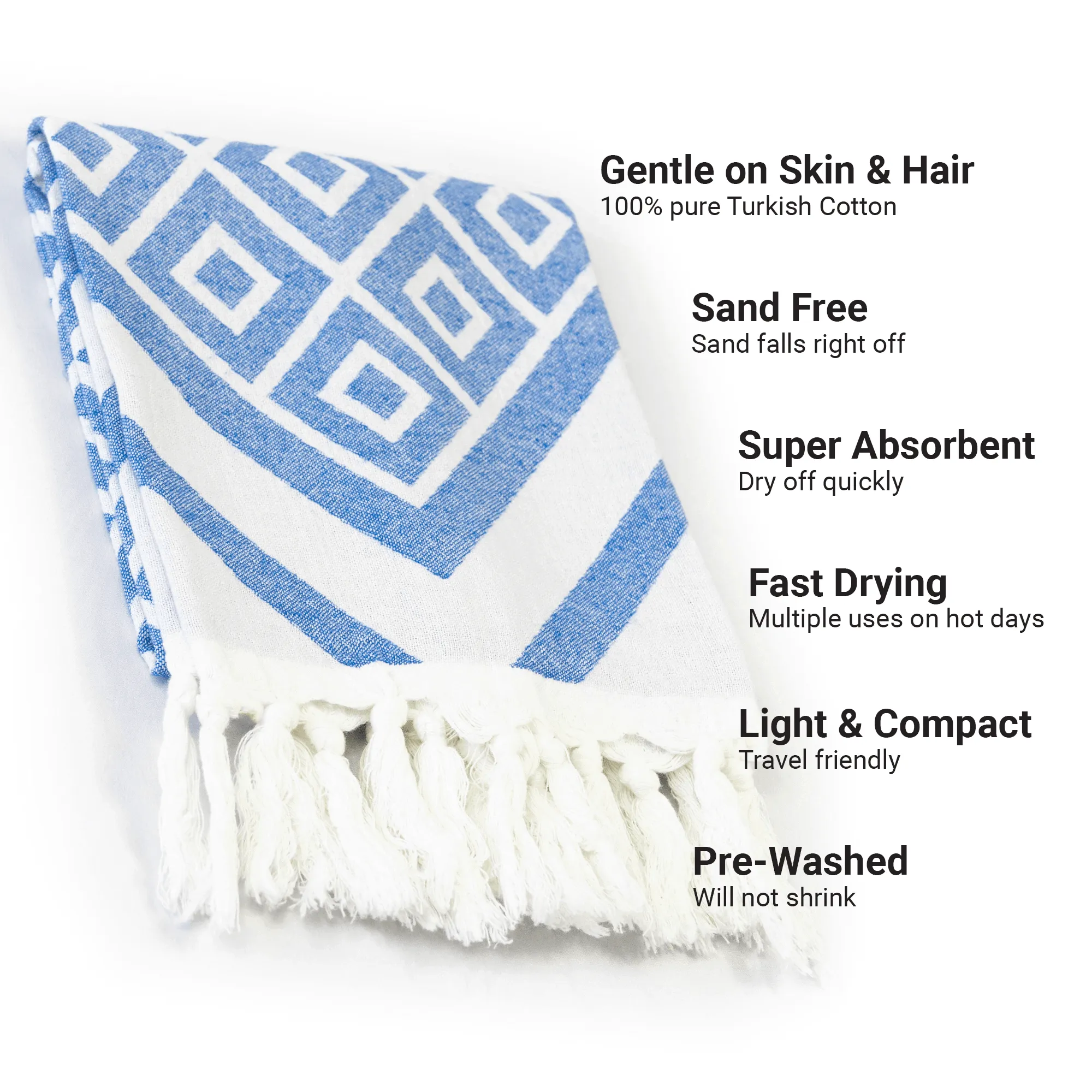 Turkish Cotton Hand Towel | Geo Diamond in Blue   White