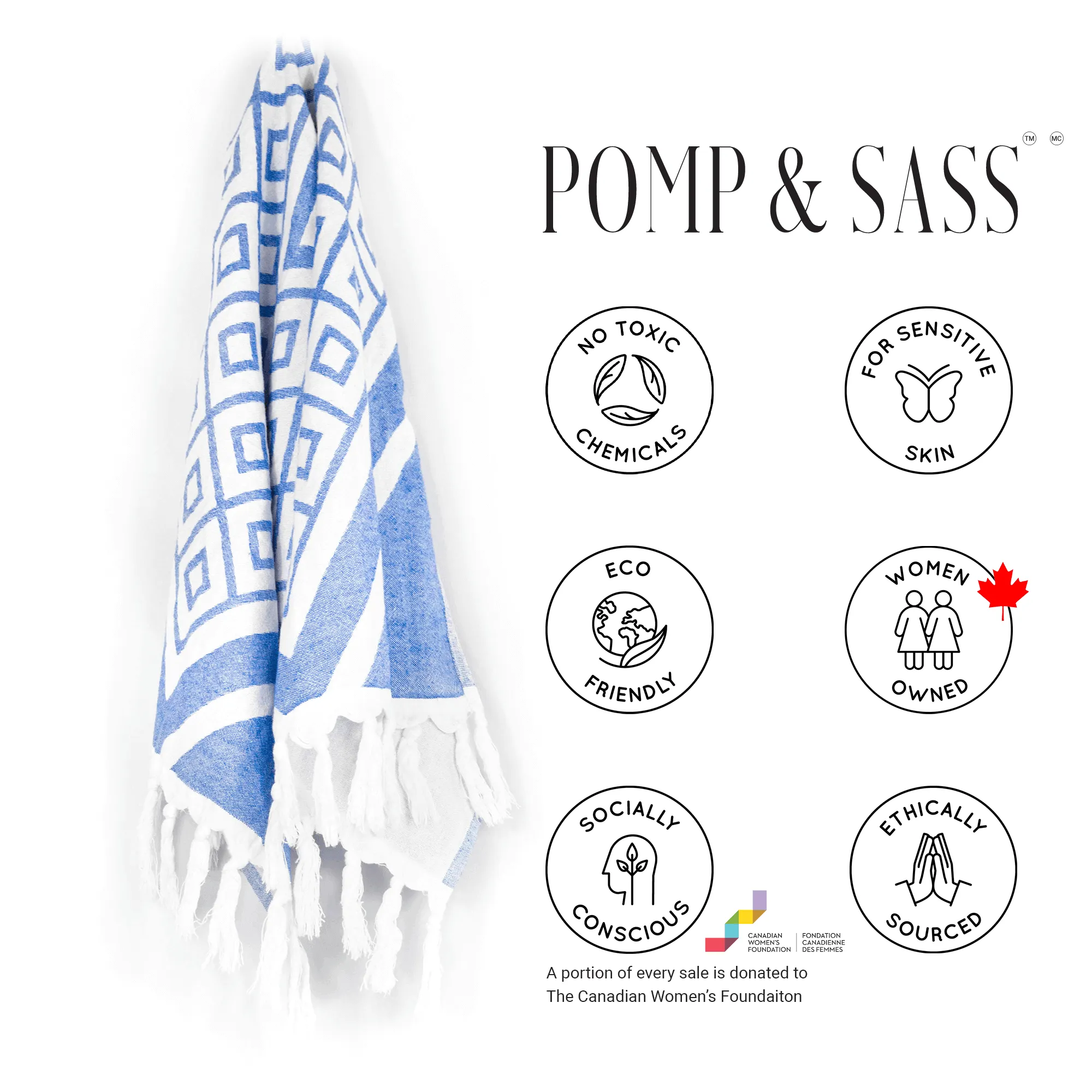 Turkish Cotton Hand Towel | Geo Diamond in Blue   White