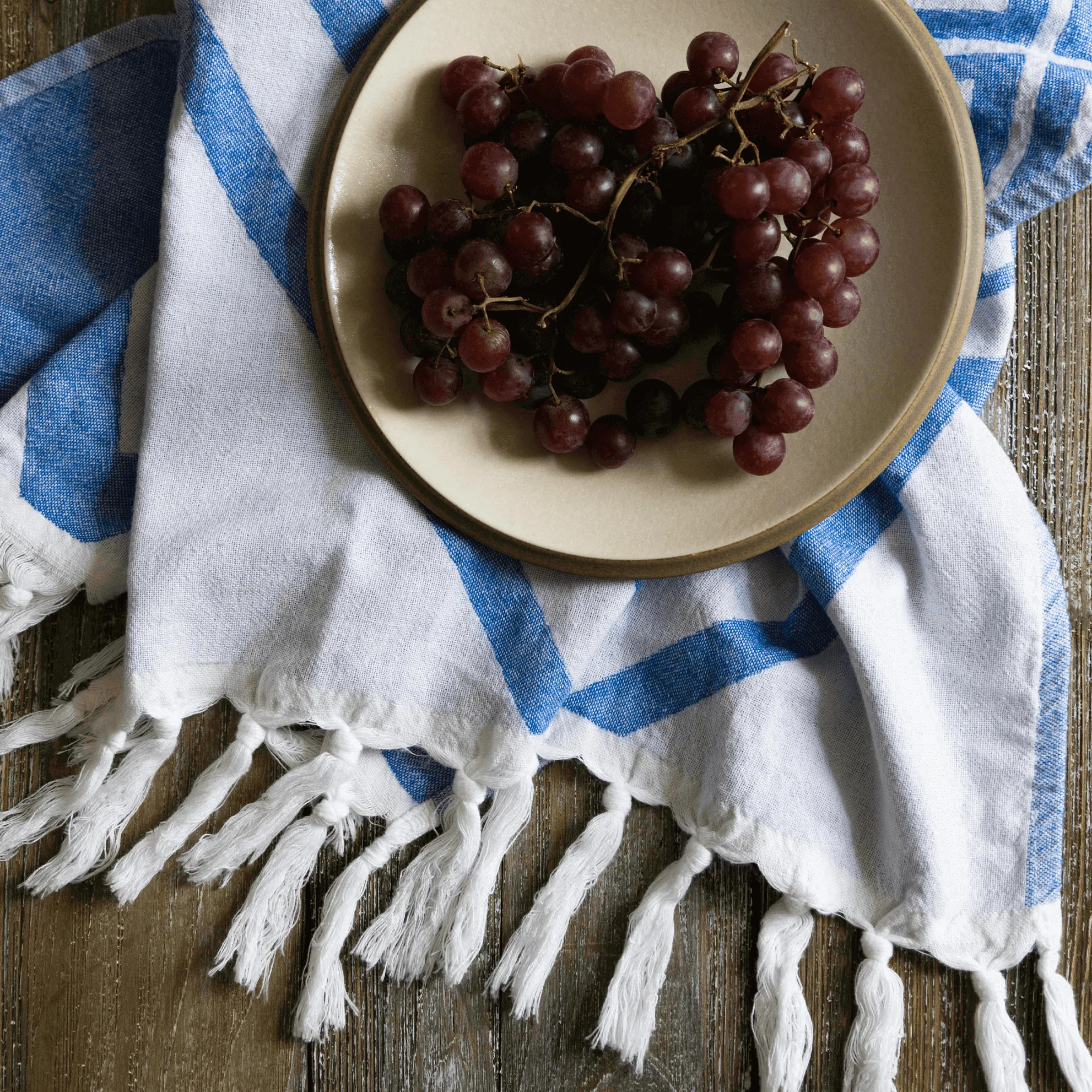 Turkish Cotton Hand Towel | Geo Diamond in Blue   White