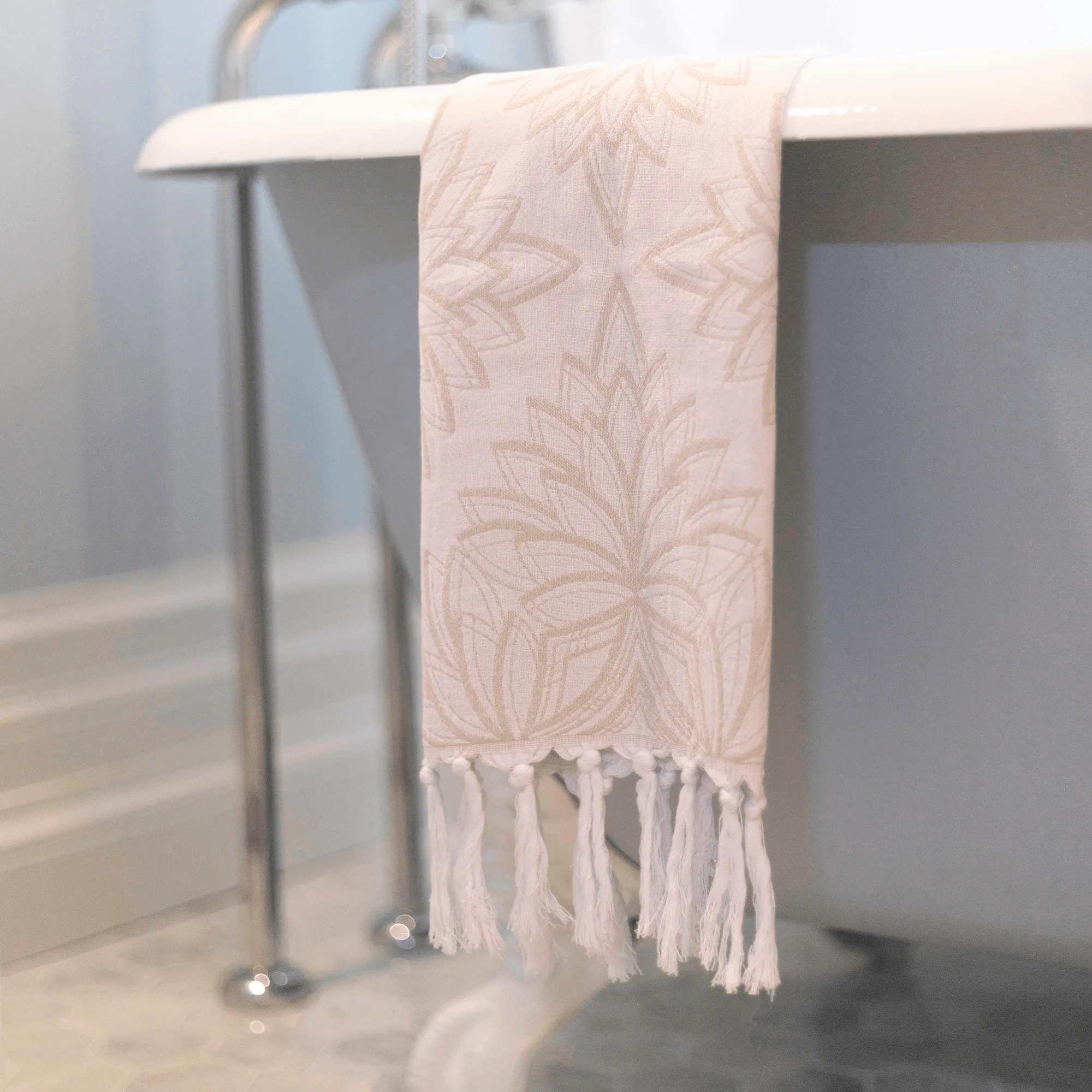 Turkish Cotton Hand Towel | Horona in Oat   White