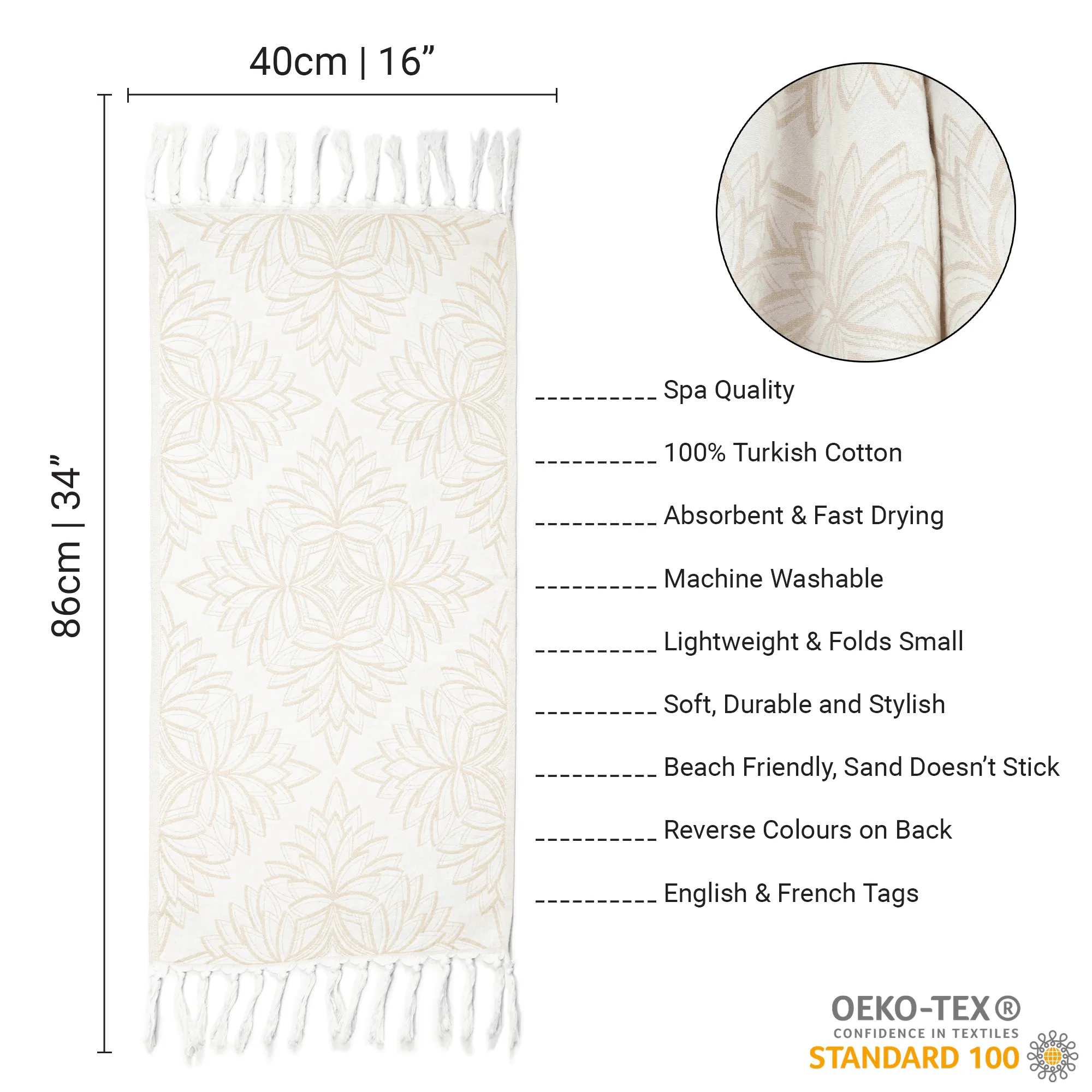 Turkish Cotton Hand Towel | Horona in Oat   White