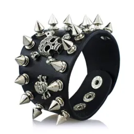 Unisex Rock Spikes Rivet Gothic Skull  Leather Bracelet