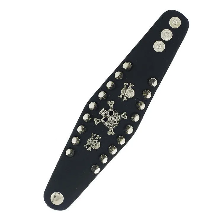 Unisex Rock Spikes Rivet Gothic Skull  Leather Bracelet