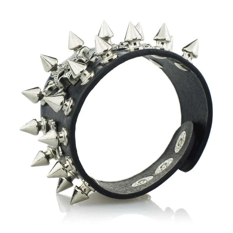 Unisex Rock Spikes Rivet Gothic Skull  Leather Bracelet