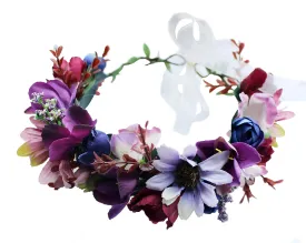 Vivivalue Floral Halo Boho Flower Headband Floral Crown Headpiece Hair Wreath with Ribbon Wedding Party Prom Photos Festival Purple